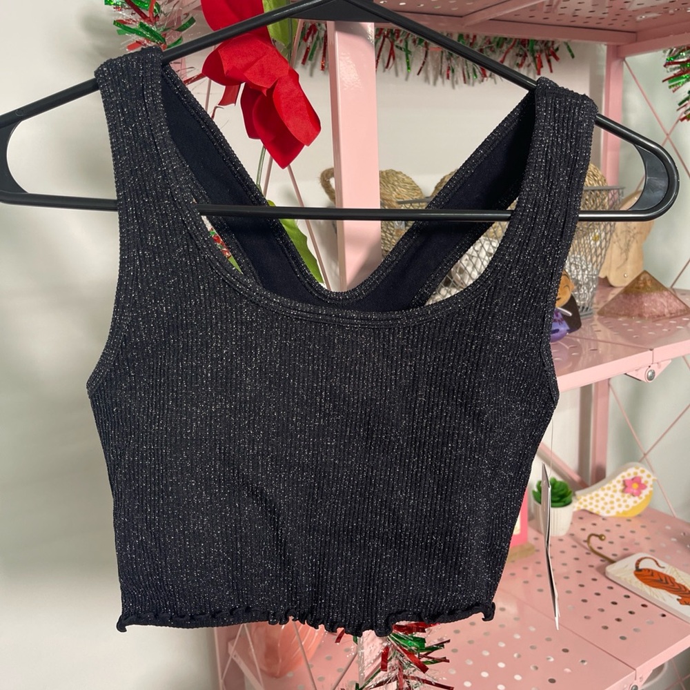 Spiritual Gangster Black Glitter Crop Top